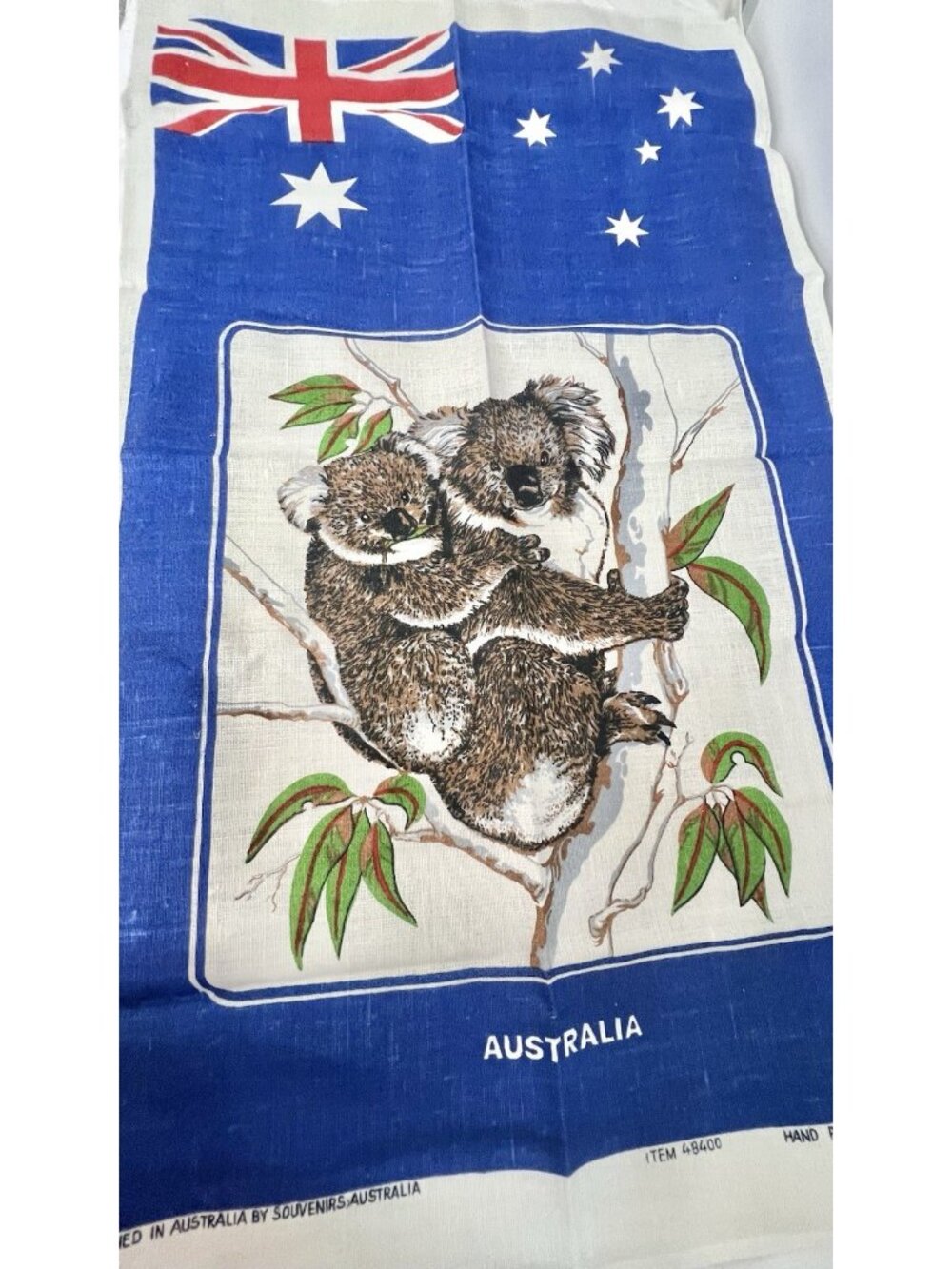 Vintage Australia Koalas Tea Towel Linen Cotton Flag Souvenir Hand Printed 31x18